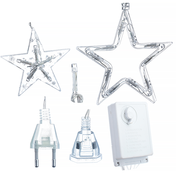 Фото к товару Электрогирлянда-занавес "Звёзды" (6 больших и 6 маленьких пластиковых звёзд), теплый Электрогирлянда-занавес "Звёзды" (6 больших и 6 маленьких пластиковых звёзд), теплый