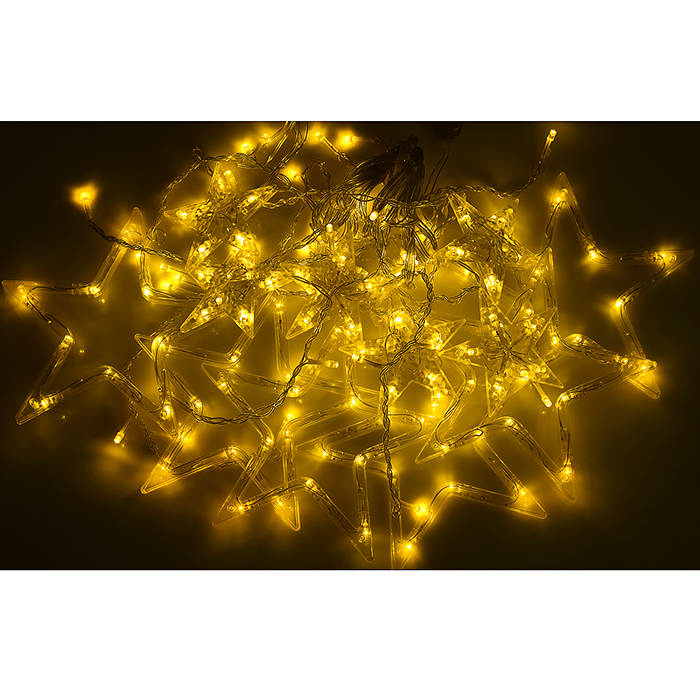 Фото к товару Электрогирлянда-занавес "Звёзды" (6 больших и 6 маленьких пластиковых звёзд), теплый Электрогирлянда-занавес "Звёзды" (6 больших и 6 маленьких пластиковых звёзд), теплый