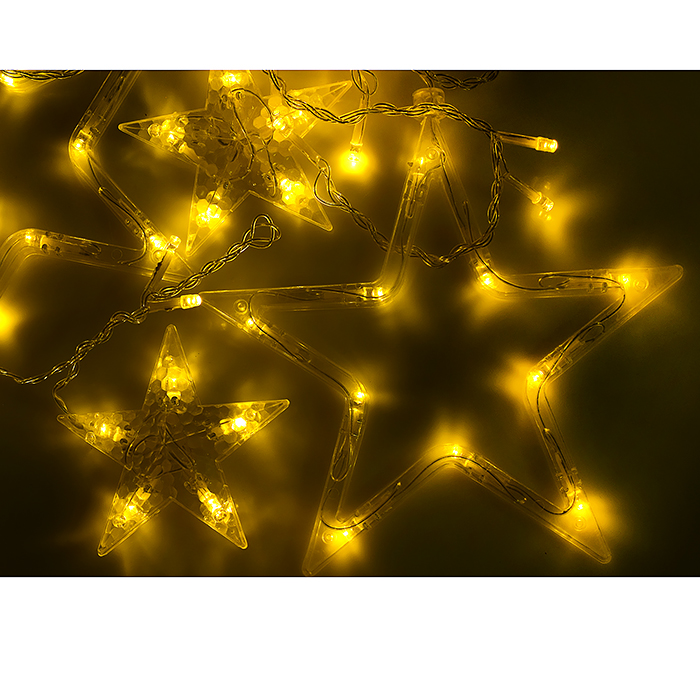Фото к товару Электрогирлянда-занавес "Звёзды" (6 больших и 6 маленьких пластиковых звёзд), теплый Электрогирлянда-занавес "Звёзды" (6 больших и 6 маленьких пластиковых звёзд), теплый