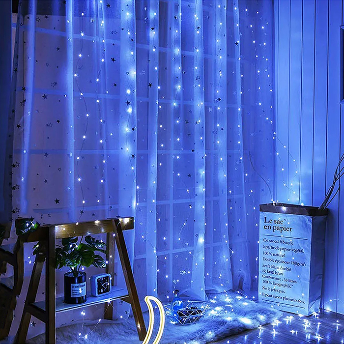 Фото к товару Электрогирлянда-занавес Роса, 3*3м, 300 ламп, USB, пульт, теплый Электрогирлянда-занавес Роса, 3*3м, 300 ламп, USB, пульт, теплый