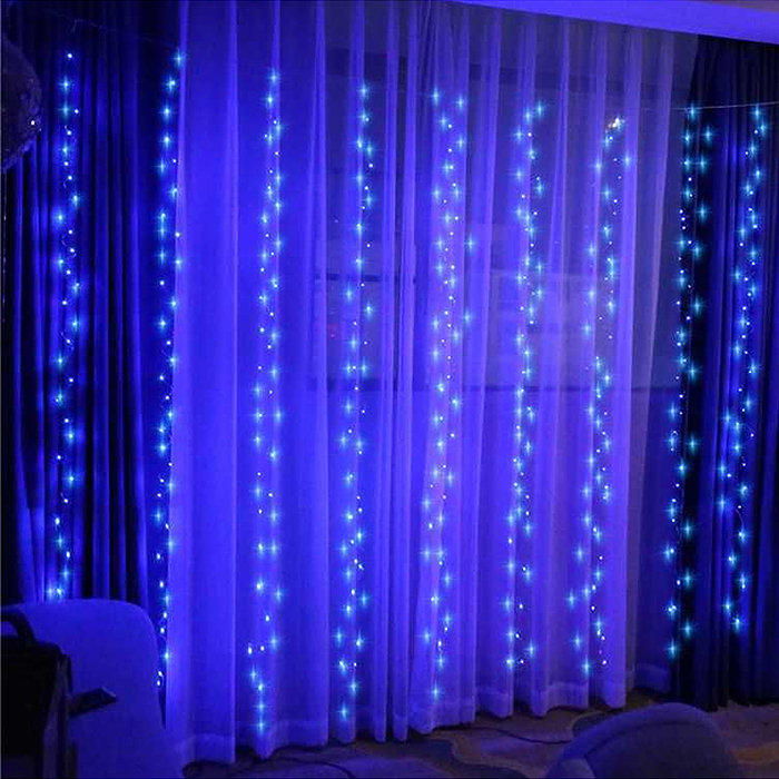 Электрогирлянда-занавес Роса, 3*3м, 300 ламп, USB, пульт, синий