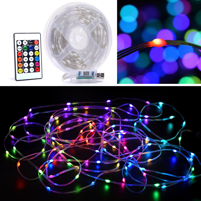 Электрогирлянда светодиодная Роса, 10м, пульт, USB, цветная