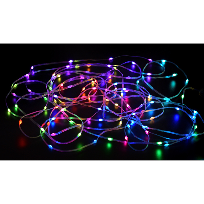 Фото к товару Электрогирлянда светодиодная Роса, 10м, пульт, USB, цветная Электрогирлянда светодиодная Роса, 10м, пульт, USB, цветная