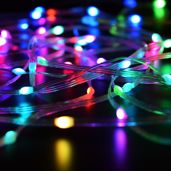 Фото к товару Электрогирлянда светодиодная Роса, 10м, пульт, USB, цветная Электрогирлянда светодиодная Роса, 10м, пульт, USB, цветная