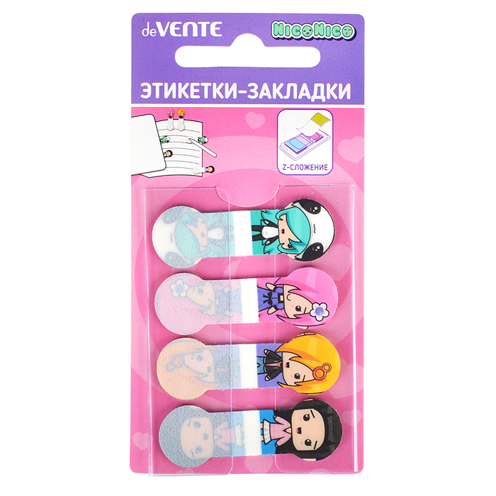 Набор самоклеящихся этикеток-закладок "NicoNico" пластиковые полупрозрачные, фигурные