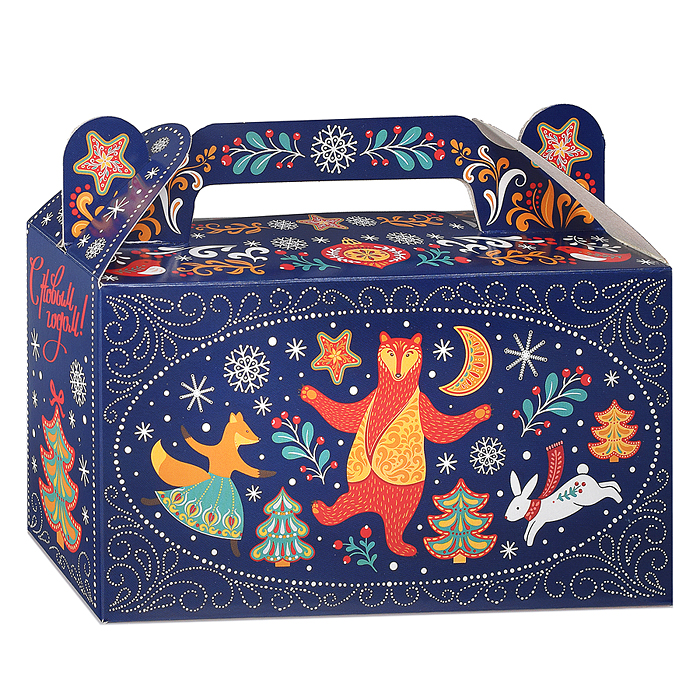 Фото к товару Коробка для конфет Сундучок Дедушка Мороз и лесные звери 500г "Собственная разработка" Коробка для конфет Сундучок Дедушка Мороз и лесные звери 500г "Собственная разработка"