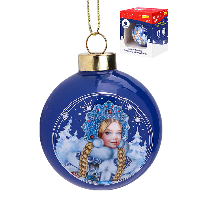Новогоднее украшение. Елочный стеклянный шар  "Зимняя красавица" 6см 