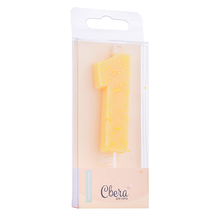 Свеча Цифра, 1, Кремовый, с блестками, 4,3*7,5 + 4,5 см, 1 шт. с держат.