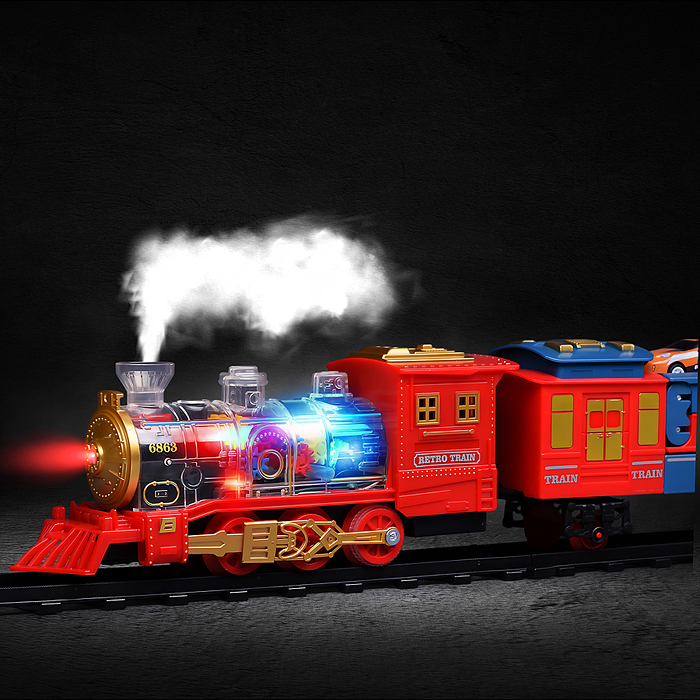 Фото к товару Железная дорога UT0205 2 в 1 "Ретро поезд" с подсветкой и эффектом дыма, в коробке Железная дорога UT0205 2 в 1 "Ретро поезд" с подсветкой и эффектом дыма, в коробке