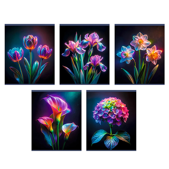 Тетрадь 48л. "В волшебном саду" клетка, скрепка, поля, неон 