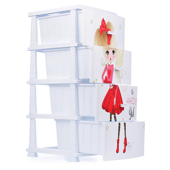 Фото к товару Комод "Декор" "Красотка" (монорисунок) 4 секции белый Комод "Декор" "Красотка" (монорисунок) 4 секции белый