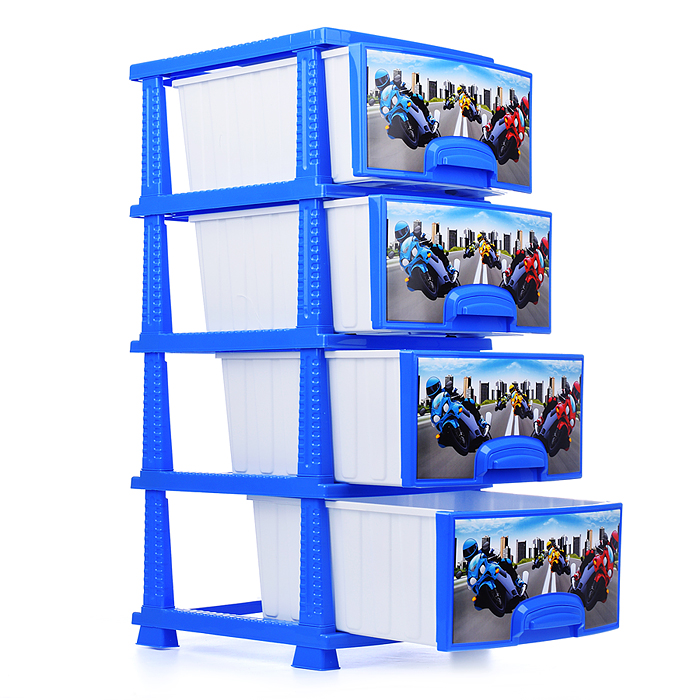 Фото к товару Комод "Декор" "Мотокросс" 4 секции темно-голубой / белый Комод "Декор" "Мотокросс" 4 секции темно-голубой / белый