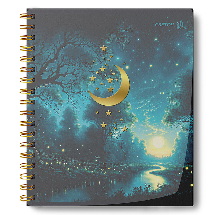 Тетрадь 96л. клетка "Тишина звёздной ночи" общая с пластик. обложкой с тисн. золотой фольгой, Тетрадь 96л. клетка "Тишина звёздной ночи" общая с пластик. обложкой с тисн. золотой фольгой,