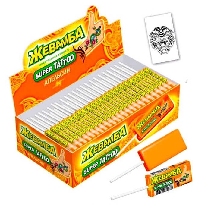 Жевательная конфета "Жевамба SUPER TATTOO" апельсин 10гр (50шт)