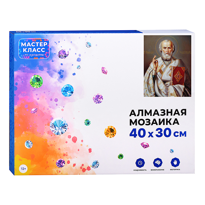 Фото к товару Мозаика алмазная MKA4030-57 "Николай Чудотворец" 30*40см. Мозаика алмазная MKA4030-57 "Николай Чудотворец" 30*40см.