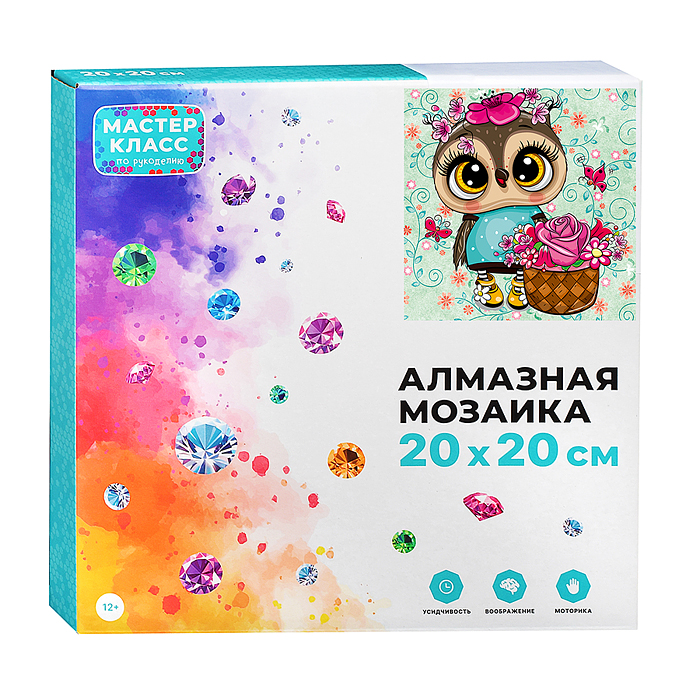 Фото к товару Мозаика алмазная MKA2020-21 "Совенок с цветами" 20*20см. Мозаика алмазная MKA2020-21 "Совенок с цветами" 20*20см.