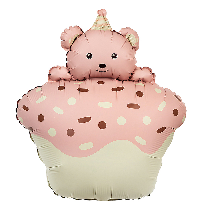 Шар (29''/74 см) Фигура, Кексик с медвежонком, Розовый, Сатин, 1 шт. в уп.