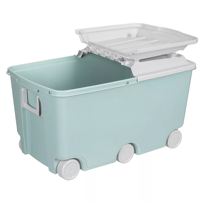 Фото к товару Ящик для игрушек на колесах 685х395х385мм, 66,5л (Светло-голубой) Ящик для игрушек на колесах 685х395х385мм, 66,5л (Светло-голубой)