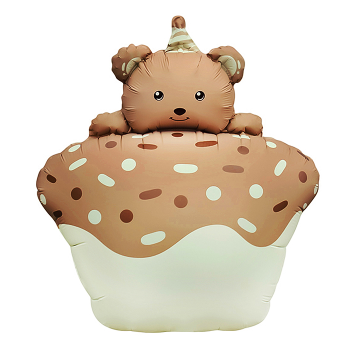 Шар (29''/74 см) Фигура, Кексик с медвежонком, Бежевый, Сатин, 1 шт. в уп.