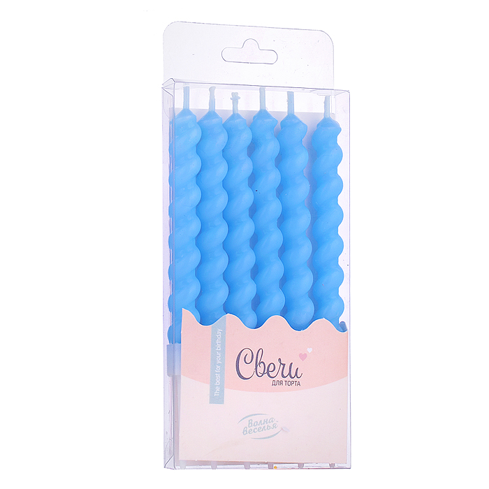 Свечи Зефирная серия, Голубой, Макарунс, 0,8*7,5 + 2,5 см, 6 шт. с держат.