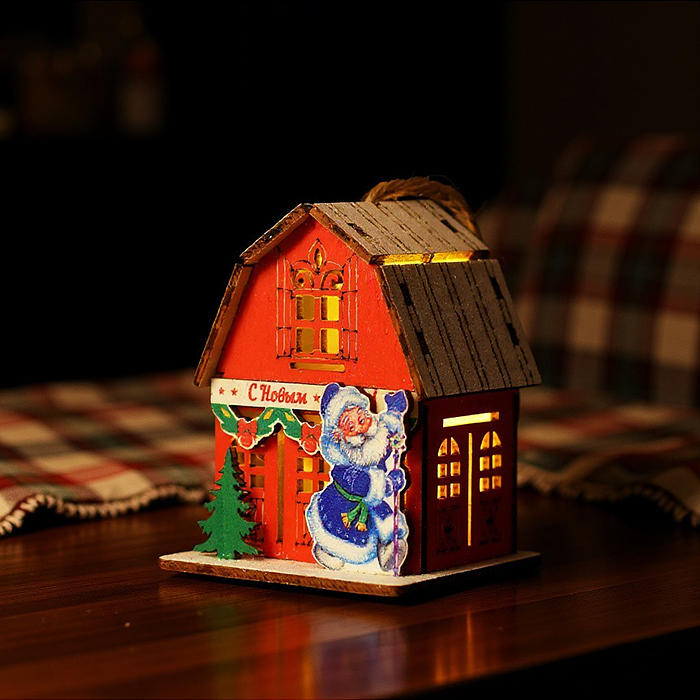 Новогоднее украшение S2393 "Домик со светом. Дедушка Мороз" в пакете