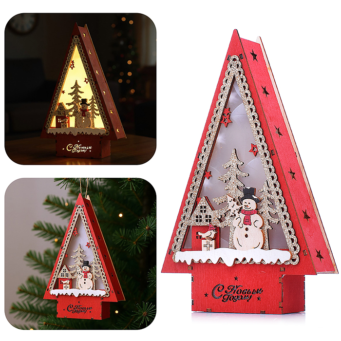 Новогоднее украшение S2398 "Домик со светом. Снеговик" в пакете