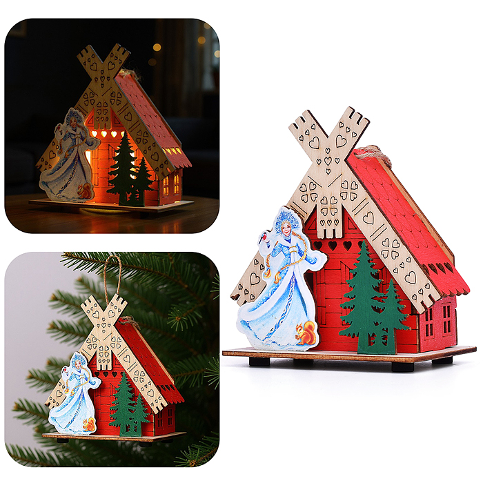 Новогоднее украшение S2395 "Домик со светом. Снегурочка" в пакете
