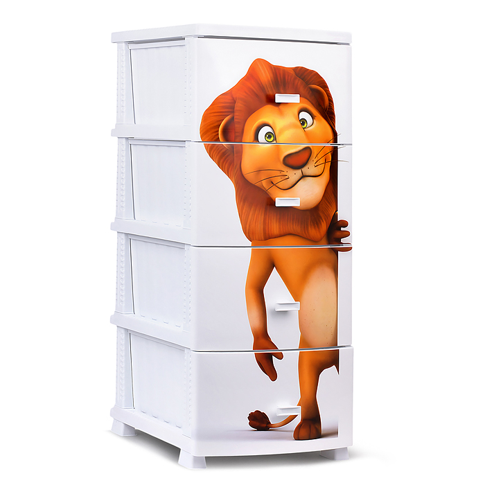 Комод "Декор" "Лев" (монорисунок) 4 секции белый