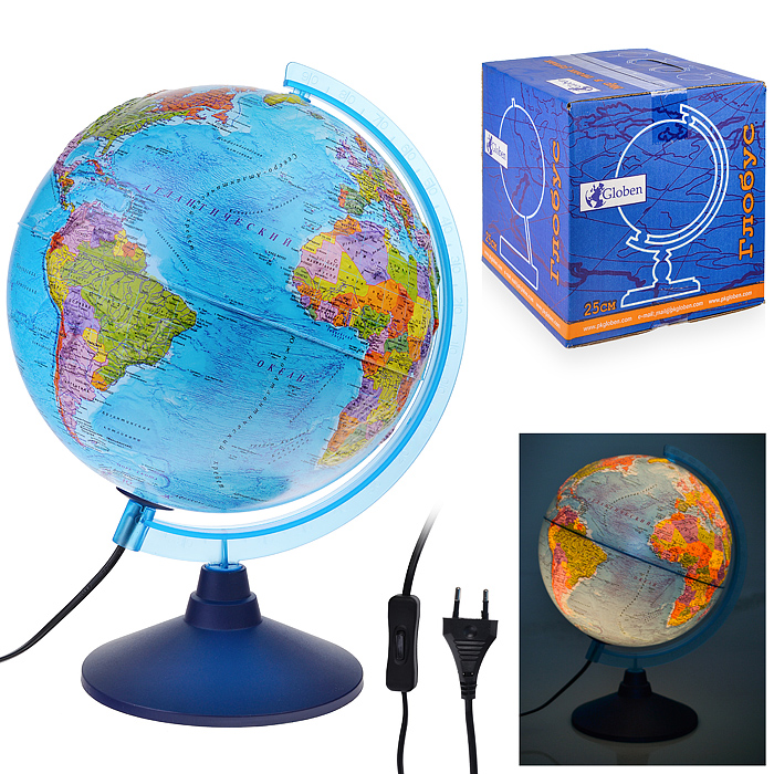 Глобус Земли политический 250 мм. Рельефный с подсветкой Классик Евро Глобус Земли политический 250 мм. Рельефный с подсветкой Классик Евро