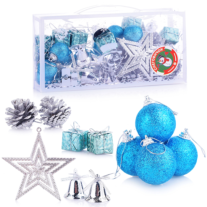 Набор новогодних украшений S1028 "Снежное великолепие" (34шт*3см) 