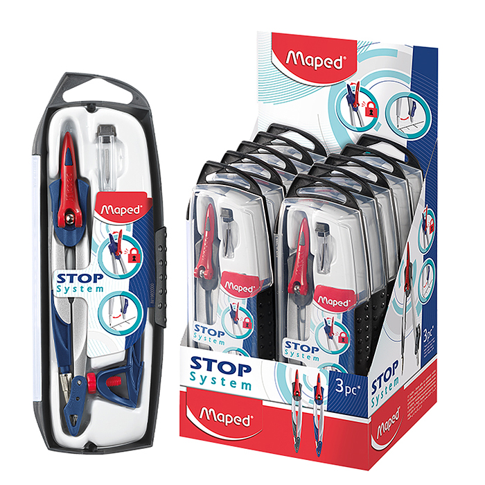 Готовальня "Stop System", 3 предмета, циркуль 135мм, пластиковый футляр Готовальня "Stop System", 3 предмета, циркуль 135мм, пластиковый футляр