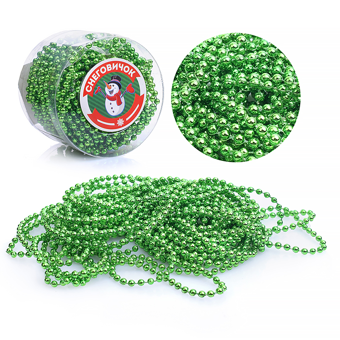 Новогоднее украшение S0973-2 "Бусы" зеленые, 10м, в банке