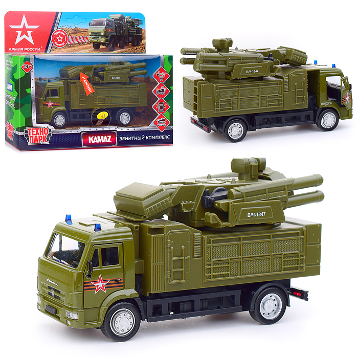 Машина металл Kamaz Армия России 15 см, (двер, подв. дет,свет-звук) инер, в коробке