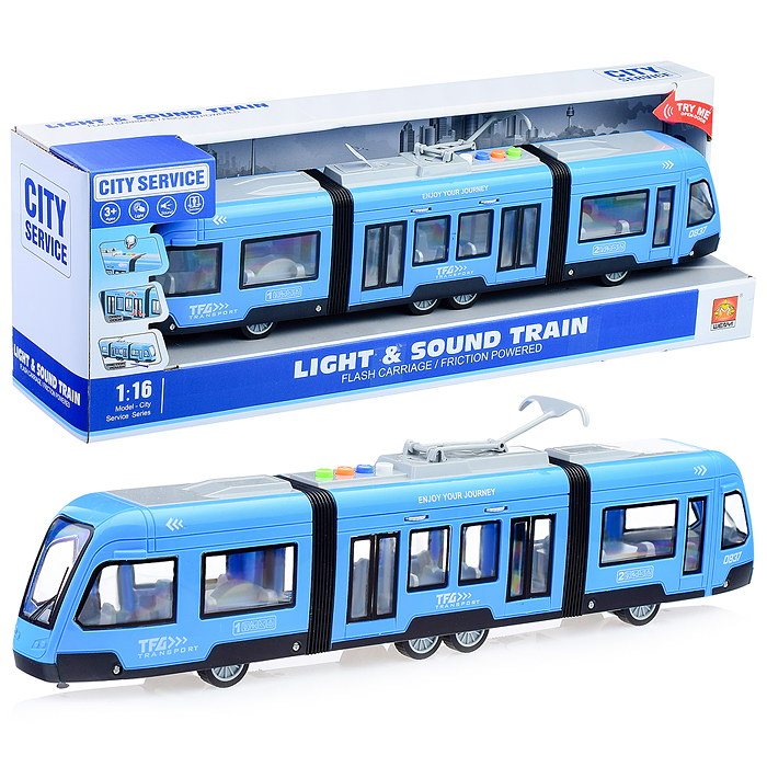 Трамвай WY930B "Голубой вагон" 1:16 (свет, звук) в коробке Трамвай WY930B "Голубой вагон" 1:16 (свет, звук) в коробке