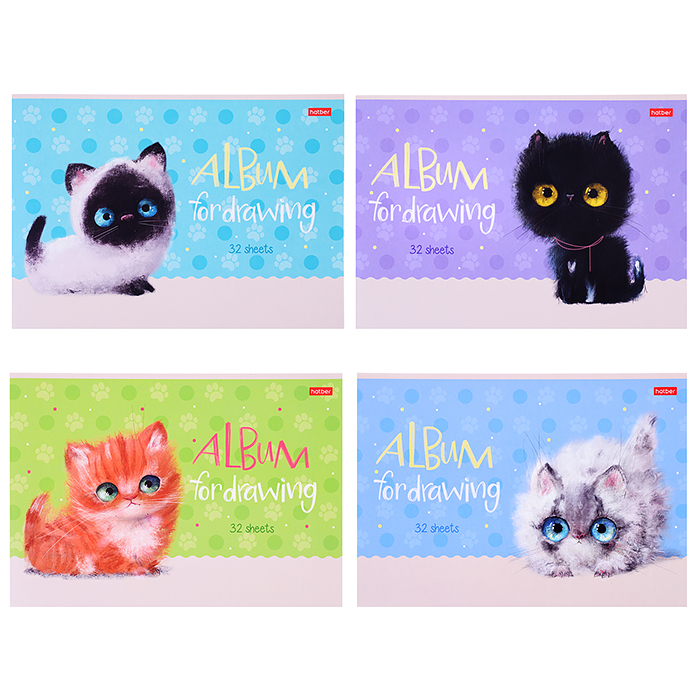 Альбом для рисования 32л. "Кошарики" А4ф, на скобе мат. ламин. 