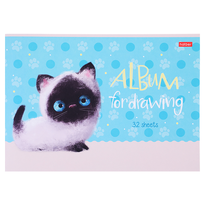 Альбом для рисования 32л. "Кошарики" А4ф, на скобе мат. ламин. 