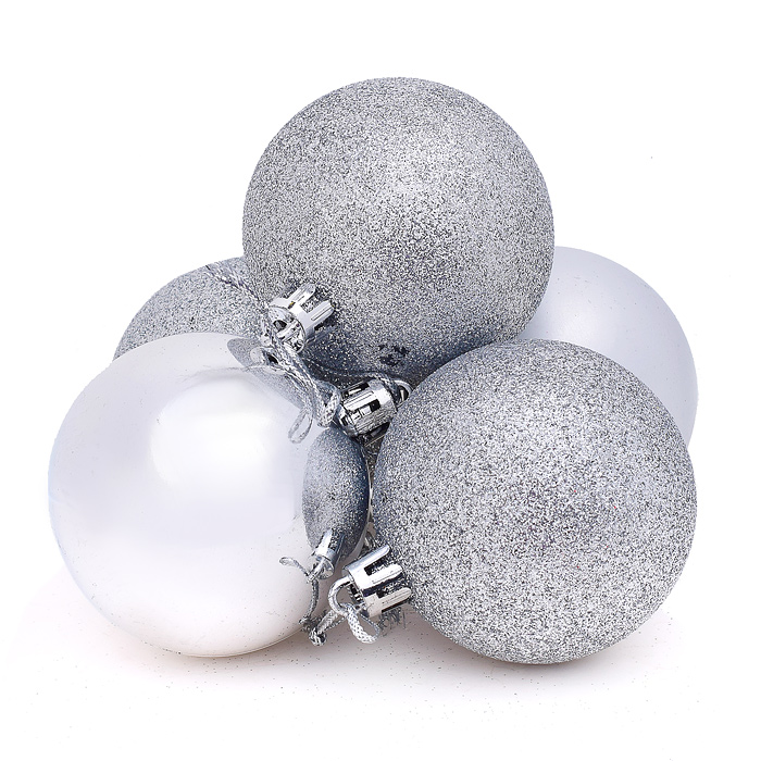 Набор шаров S0436 "Снежная гормония" серебро, (6шт.*6см) в пакете