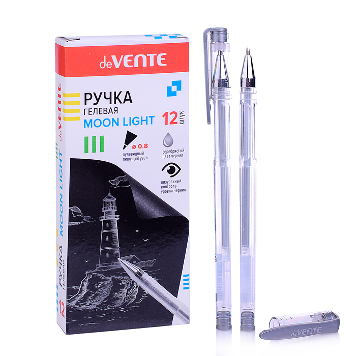 Ручка гелевая "Moonlight" d=0,8 мм, серебристые чернила с эффектом Highlighter, для рисован