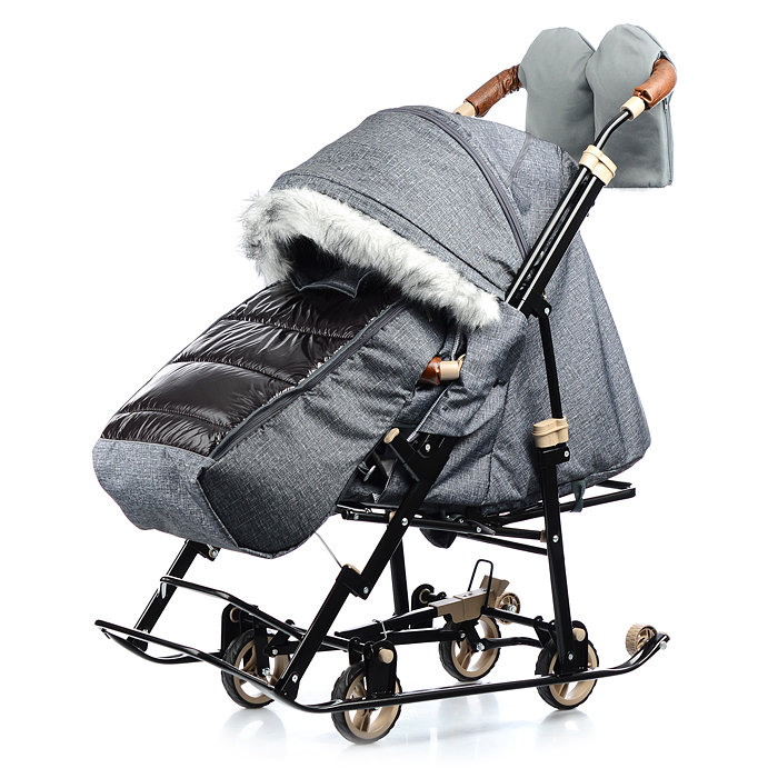 Санки-коляска "Glory gloss" (черный крупный лен) 