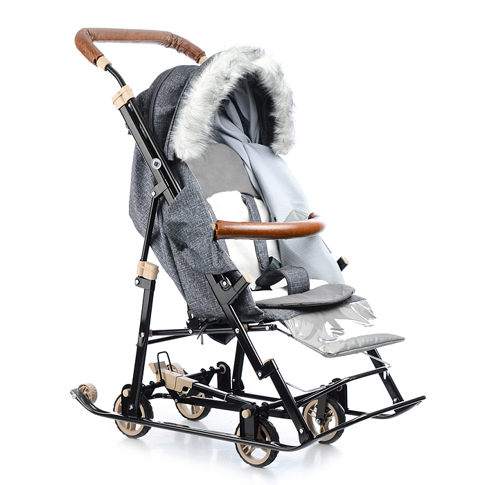 Санки-коляска "Glory gloss" (черный крупный лен) 