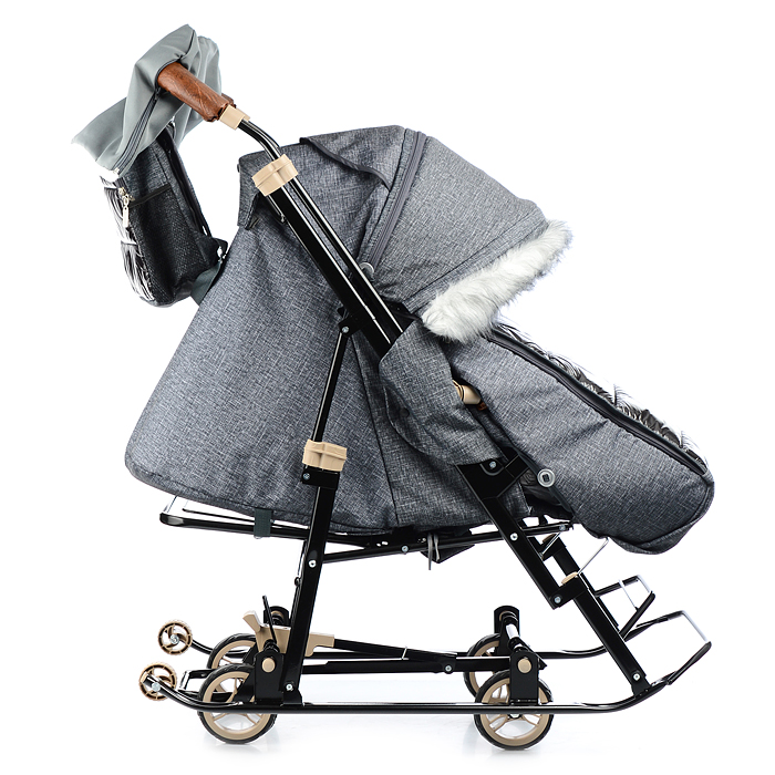 Санки-коляска "Glory gloss" (черный крупный лен) 