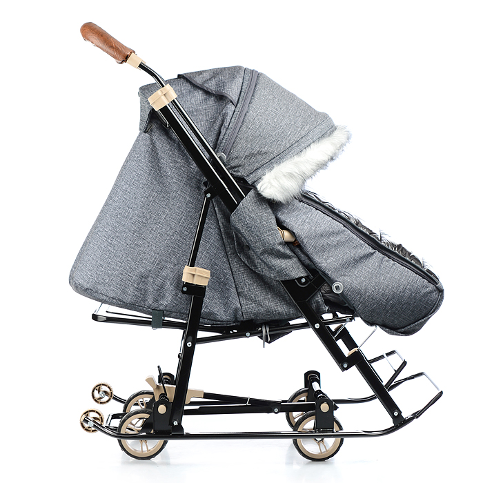 Санки-коляска "Glory gloss" (черный крупный лен) 