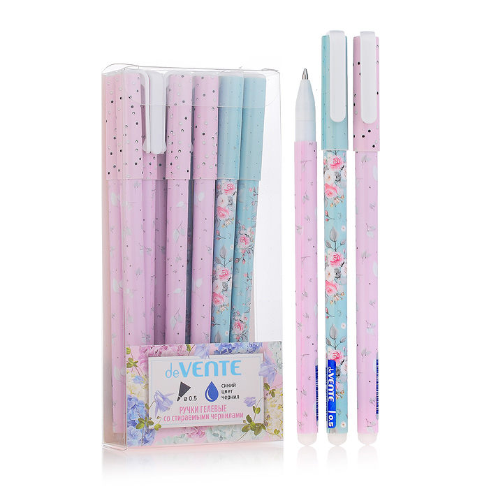Ручка гелевая стираемая "Пиши-стирай. Flora" d=0,5 мм, 2 дизайна корпуса ассорти, с ластико