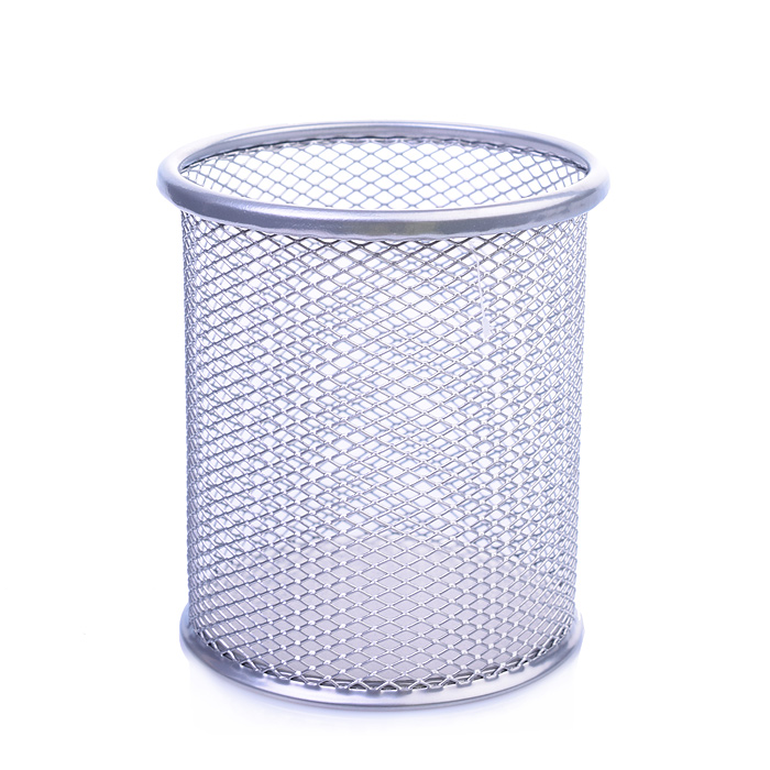 Подставка металлическая для пишущих принадлежностей 8x8x9,8 см, круглый, сетчатая серая