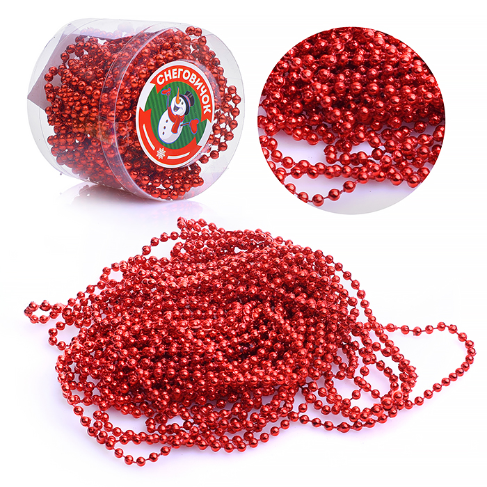 Новогоднее украшение S0973-4 "Бусы" красные, 10м, в банке