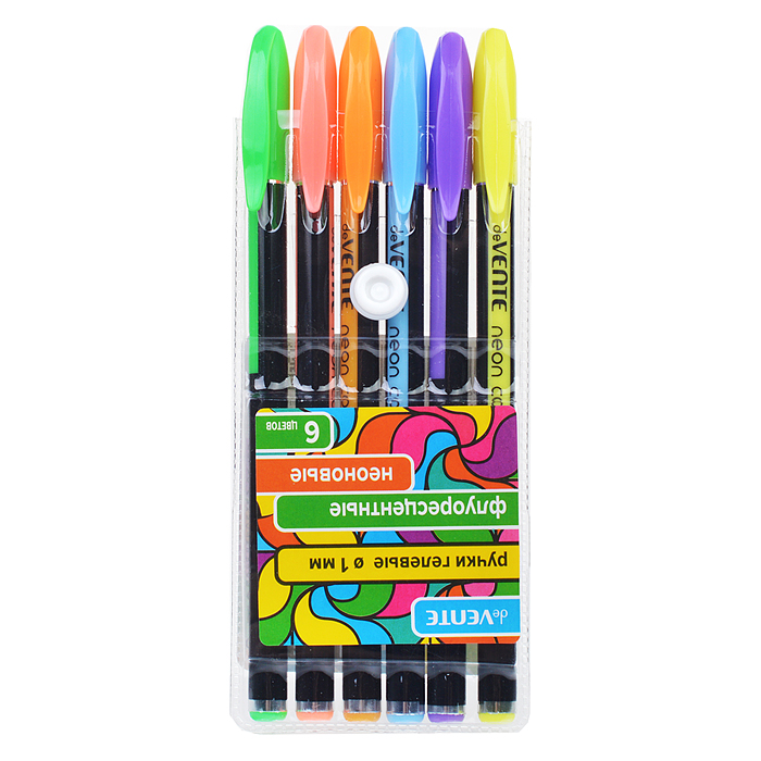 Фото к товару Набор ручек гелевых 6 шт. "Neon Black" флуоресцентных неоновых цветов, d=1 мм, черный корпус с Набор ручек гелевых 6 шт. "Neon Black" флуоресцентных неоновых цветов, d=1 мм, черный корпус с