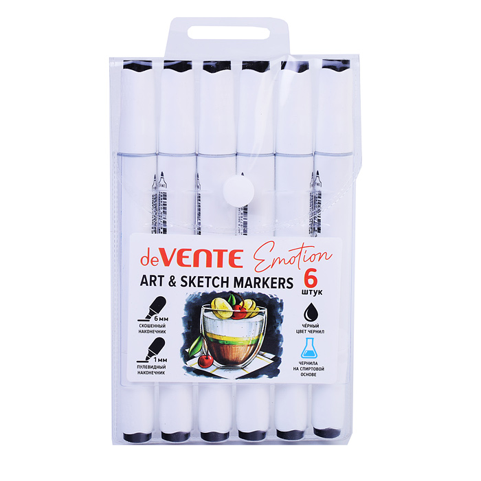 Фото к товару Маркер для скетчинга "Emotion" черный, двусторонний (пулевидный 1 мм/скошенный до 6 мм) эрг Маркер для скетчинга "Emotion" черный, двусторонний (пулевидный 1 мм/скошенный до 6 мм) эрг
