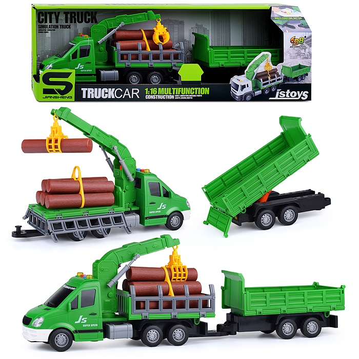 Машина JS155A "Лесовоз" на батарейках, в коробке