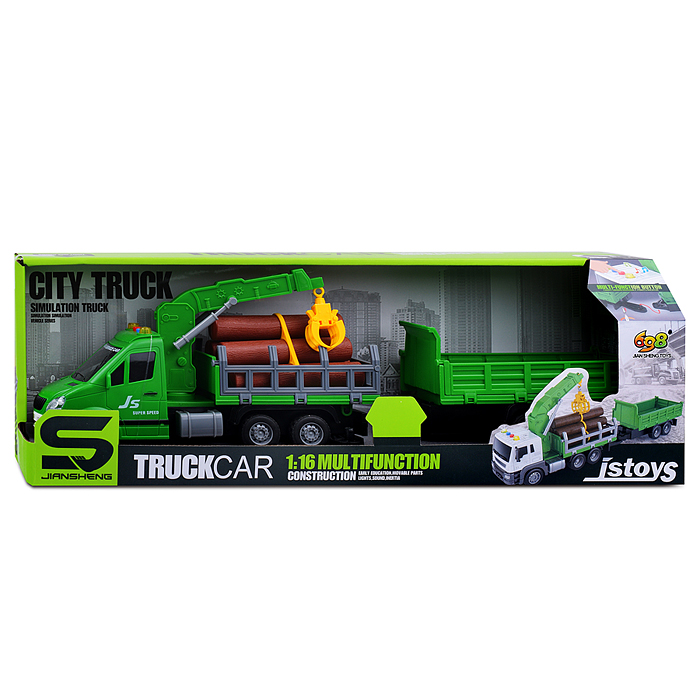 Машина JS155A "Лесовоз" на батарейках, в коробке