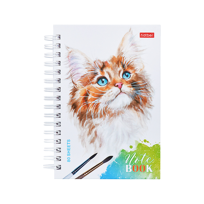 Записная книжка 80л."Рыжий котик" А6ф 2-х цветная клетка с твердой обложкой двойная на гребне